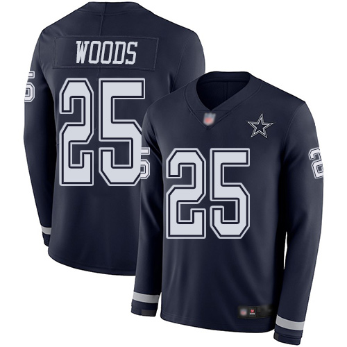 Men Dallas Cowboys Limited Navy Blue Xavier Woods #25 Therma Long Sleeve NFL Jersey